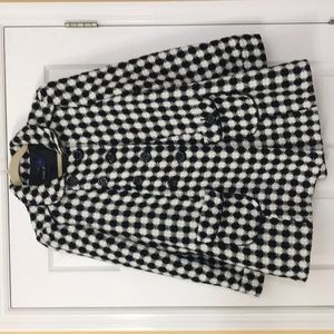 Black and white check pea coat